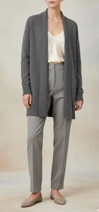 Eileen Fisher Organic Cotton Open Front Long Cardigan Grey Graphite Sz M Classic - Picture 1 of 12