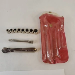 Vintage Oxwall 10 Piece 1/4" Drive Socket Set w Ratchet in Original Vinyl Pouch - Picture 1 of 12