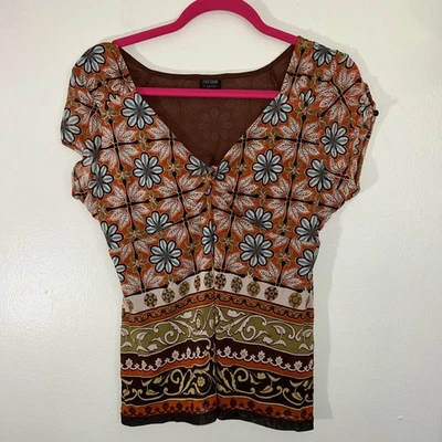 Camiseta Nicole Miller Talla L Y2K Geométrica Bebé Muñeca Calabaza Naranja Boho Hippie Foto 1 de 4