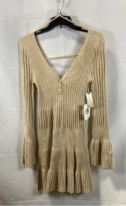 Anthropologie Womens Brown Ribbed Knit Flare Sleeve Sweater Dress Size L - Picture 1 of 5
