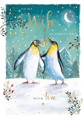 LING DESIGN To My Wife With Love Festive Penguins Christmas Card Xmas Greeting Cards