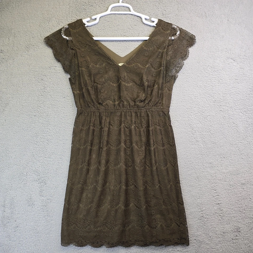 Vestido Fossil Para Mujer Mediano Verde Oliva Corto Encaje Blusa Línea Manga Volantes Foto 1 de 4