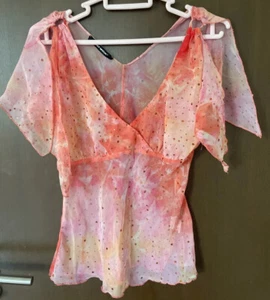 Womens Size S Sunset Colors Sheer 90s Blouse Y2K Vtg Designer Euro ‘Tally Weijl’ - Picture 1 of 17