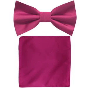 New Boy Kid Micro Fiber Bow Tie Solid Pre-tied Bowtie & Pocket Square Hanky Set - Picture 1 of 27