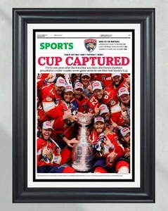 2024 Florida Panthers Stanley Cup "Cup Captured" Framed Sports Newspaper - Picture 1 of 12