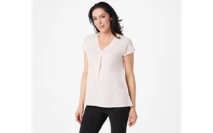 Camiseta deportiva H by Halston Jet Set extendida cuello en V plisada rubor XL A352490 - Imagen 1 de 4