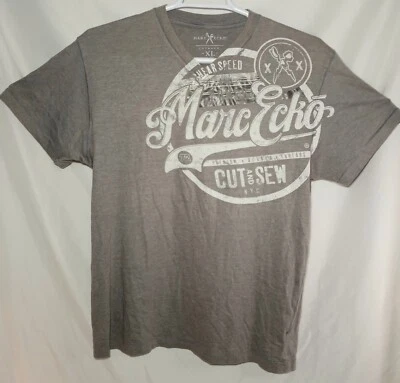 Marc Ecko Shirt Cut & Sew XL Gray V Neck Sheer Speed Graphic Y2K Skater Trending - Image 1 of 4