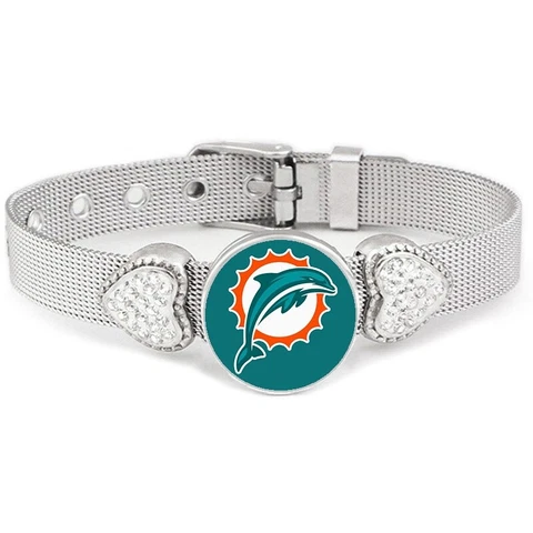 Miami Dolphins Womens Heart Adjustable Silver Bracelet Jewelry Gift D26 Cover