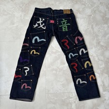 Evisu Denim Jeans Indigo Many Pockets Seagull Paint Used 10 Years Ago Limited