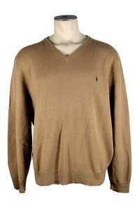 Polo Ralph Lauren Mens 100% Lambswool Camel Brown Vneck Sweater Sz XXL 2XL - Picture 1 of 3