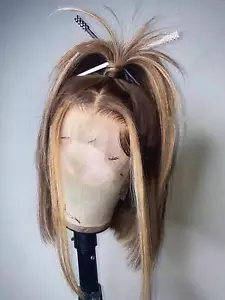 13x4 Ombre Bob Wig - Honey Blonde P4/27 Human Hair Pre-Plucked HD Lace 12 - Picture 1 of 34