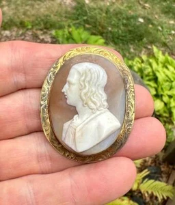 Victorian Gentleman Cameo Brooch Pin Rare Male Cameo - Picture 1 of 21