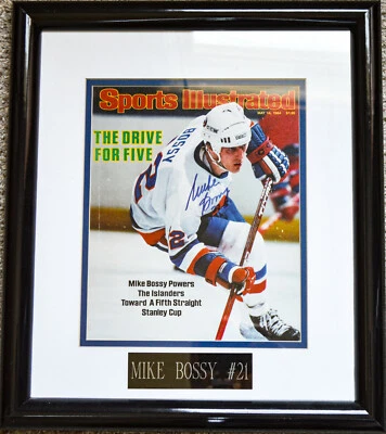 Mike Bossy NY Islanders autógrafo firmado 1984 Sports Illustrated 8x10 enmarcado Foto 1 de 4