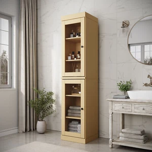 100% Solid Wood 16.5" Bathroom Cabinet, Glass Doors - Picture 1 of 22