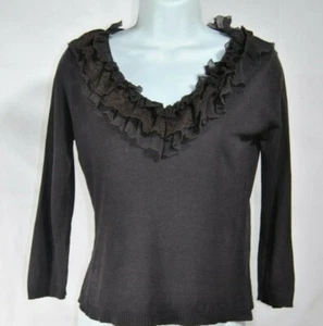 EVIE COLLECTION Women's Size Small Brown Fringed Top Silk / Viscose Long Sleeve - Picture 1 of 9