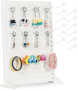 Peg Board Display Stand with 12 Hooks,White Metal Jewelry Retail Pegboard Racks - Picture 1 of 12