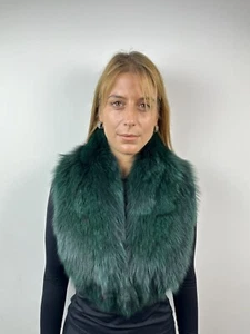Green Fur collar, real fur stole, red fox collar - Picture 1 of 8