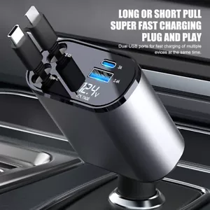 4 IN 1 Retractable Car Charger Cable Dual Port USB C PD Fast Charging Adapter US - Picture 1 of 12