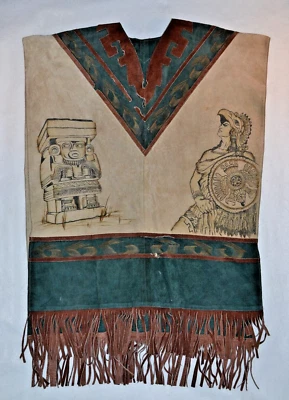 Poncho de couro águia asteca mexicana bandido bandido fantasia de Halloween vintage - Imagem 1 de 4
