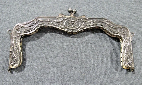Antique Cupid Angels Flowers & Leaves Silvertone Metal Purse Frame Cover