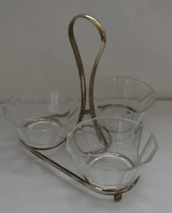 Vintage Bormioli Rocco Condiment Server with Silver Plate Caddy - Picture 1 of 3