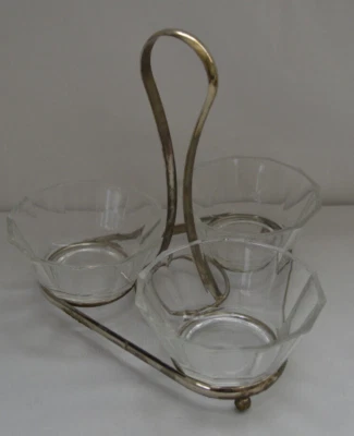 Vintage Bormioli Rocco Condiment Server with Silver Plate Caddy - Image 1 of 3