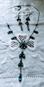 Vintage Accessorize (?) turquoise bronzed sparkle floral necklace & earrings - Picture 1 of 3