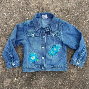 Little Levi's Girls Blue Floral Embroidered Denim Jean Trucker Jacket Size 5 - Picture 1 of 6