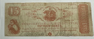 1861 Corporation of Winchester  Virginia VA 15c No.2708 - Image 1 of 4