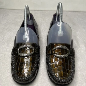 Brighton Patent Leather Loafers Croc Alligator Print 9 M 9M Shiny Copper Medley - Picture 1 of 19