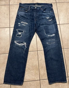 Polo Ralph Lauren Jeans Mens 33x30 (Fits 36w) Distressed Patchwork Sullivan Slim - Picture 1 of 10