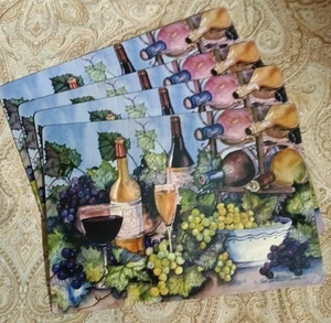 Juego de 4 manteles duros Kathleen Parr McKenna vino fruta bodegón - Imagen 1 de 6