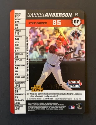 GARRET ANDERSON 2005 TOPPS PACK WARS CARD #90 -SERIAL #30/56 - #W113025B - Image 1 of 2