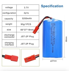 3.7 Volt 5200mAh Li-ion Rechargeable Battery Pack for RC Car, - Picture 1 of 1