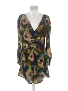 Topshop Women's Dress Size 14 Green Mix Floral Ruched Lined V-Neck Zip New F1 - Picture 1 of 11