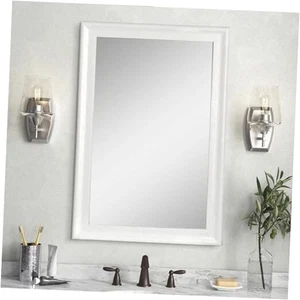 Wood Wall Mirror for Bathroom,Rectangle Rustic 24 x 36 inch 36"L x 24"W White - Picture 1 of 8