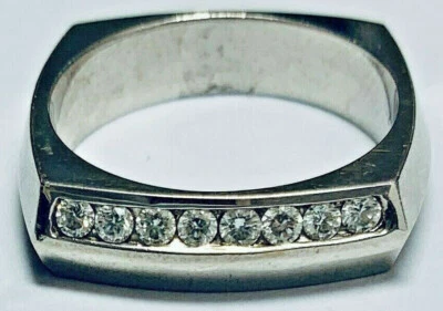 Sz 9.75 14K White Gold Channel Set 8 Diamond Band Ring Square Shank Modern - Image 1 of 4