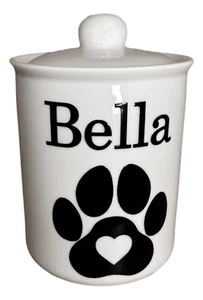Personalised Dog Treats Jar Cannisters China Ceramic Pots Black & White Paw - Picture 1 of 4