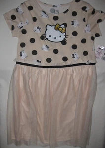 Hello Kitty girls 12 polka dot & lined mesh short sleve dress tan nwt kawaii - Picture 1 of 2