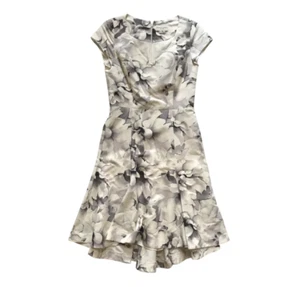 Charlotte Brody A-Linie Etuikleid Damen 4 grau weiß Blumen Fit & Flare Seide - Bild 1 von 10