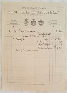 FATTURA EMPORIO FRANCO ITALIANO FRATELLI BIANCHELLI ROMA FIRENZE CACHEPOTS 1912  - Foto 1 di 1