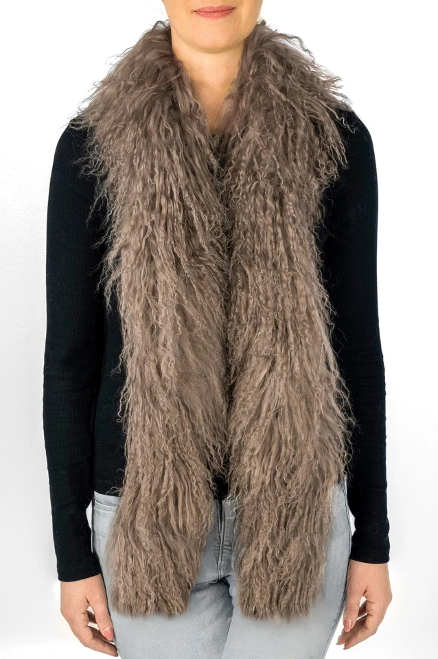 LIRA DEKO Tibetlamm Schal Boa / Lammfell Schal handgefertigt in taupe/hellbraun