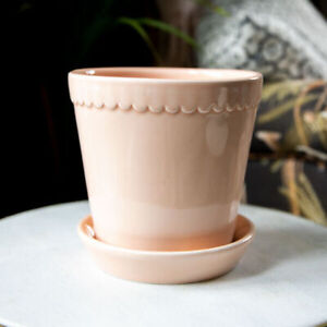 Brand New Bergs Potter Helena Glazed Pink Plant Pot & Saucer Set Various Sizes