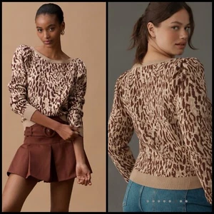 Anthropologie Maeve Knit Leopard Print Sweater Size LARGE Soft Chic Neutral - Picture 1 of 12