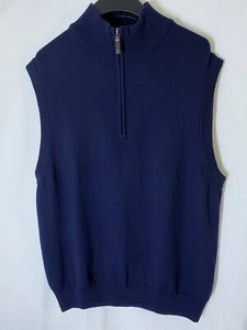 Orvis Vest Mens Large Navy Blue Wool Sleeveless Chunky Knit 1/4 Quarter Zip Up - Picture 1 of 8