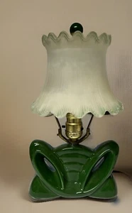 Vintage Retro Green Midcentury Table Lamp Fixture Frosted Glass Green Tint Shade - Picture 1 of 21