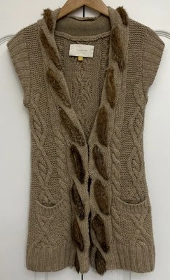 Leifsdottier Anthropologie Rabbit fur trim long vest boho chic pockets size xs - Image 1 of 4