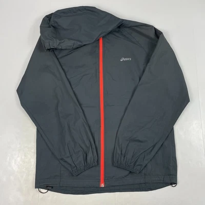 Asics Jacket Mens Small Gray Hooded Running Ultralight Water Resistant Golfing - Image 1 of 4