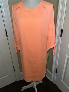 New Gianni Bini Neon Peach 3/4 Sleeve Cut Out Neckline Dress Size M Tie Sleeve - Picture 1 of 10