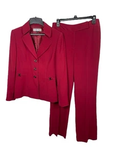 VTG Y2K Tahari Red 2 Piece Blazer Pant Suit 6 Office Career - Picture 1 of 24